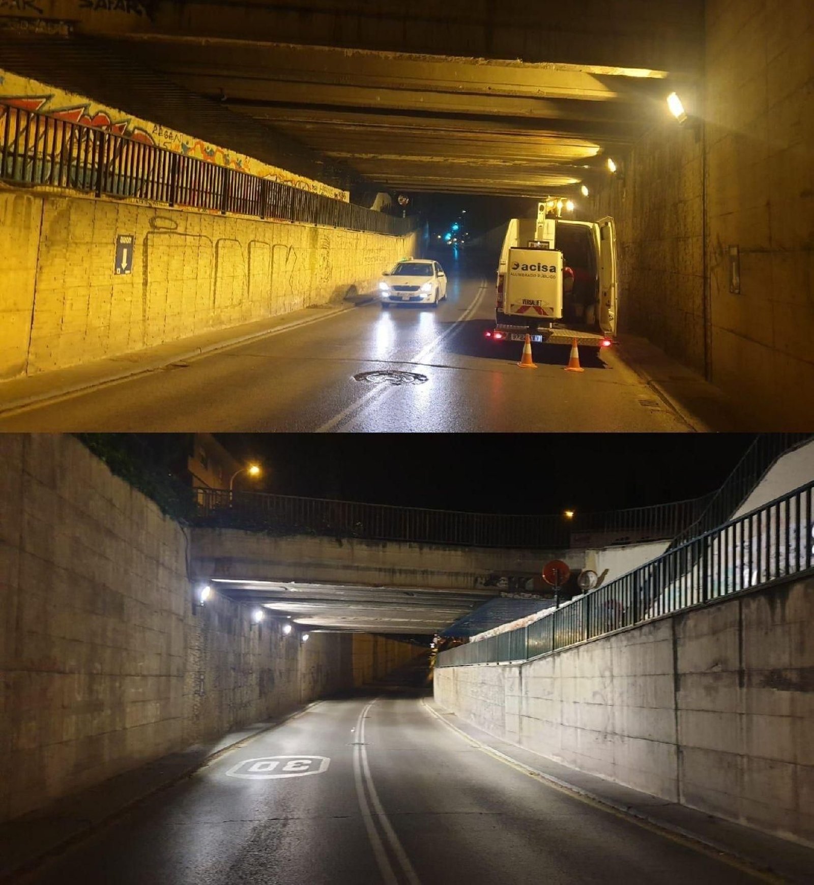 Como se veía el puente Zarabanda de La Chana (arriba) y como se encuentra tras el cambio de luz (abajo).