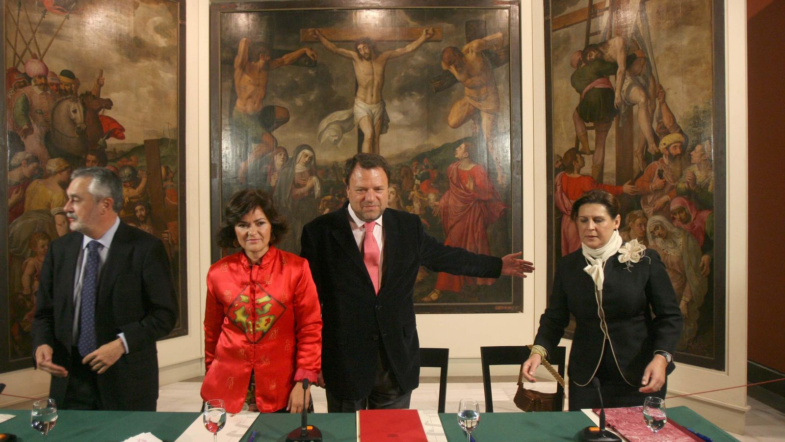 Griñán, Calvo, Sánchez Monteseirín y Torres en el museo tras firmar el acuerdo de ampliación en 2007.