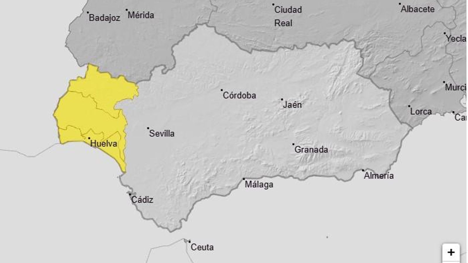 Huelva en aviso amarillo este miércoles.