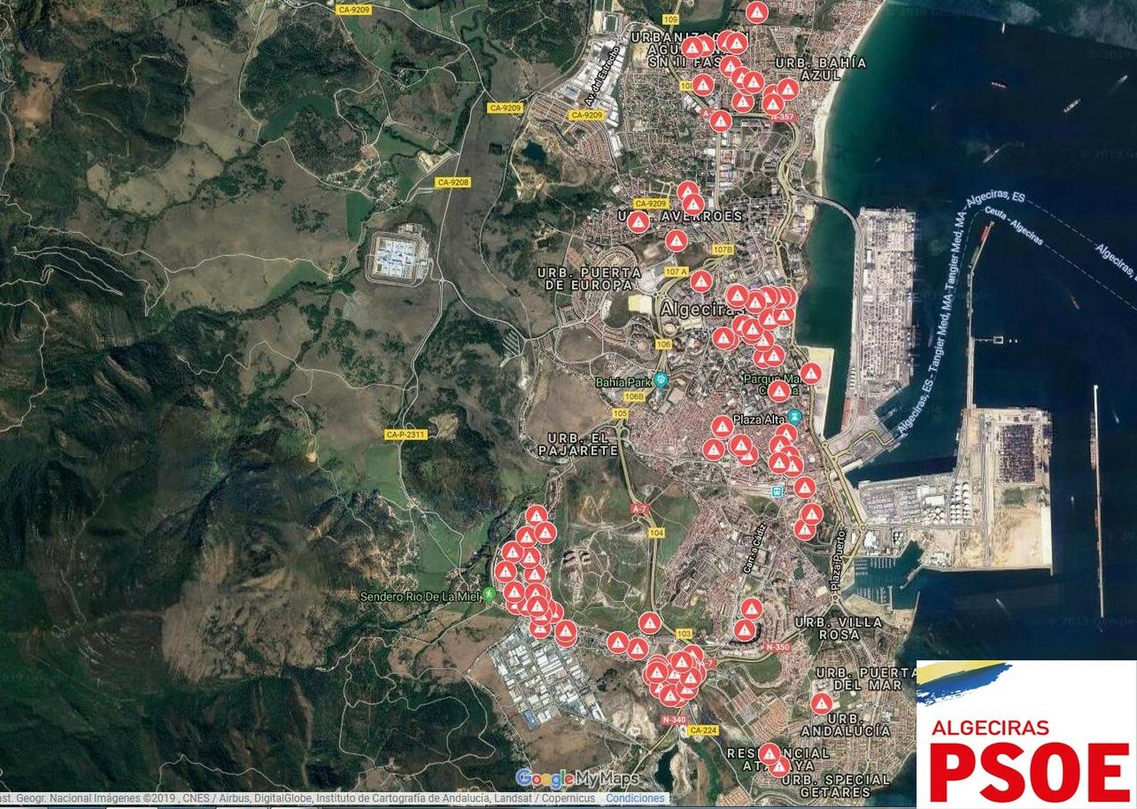 El mapa elaborado por el PSOE de Algeciras