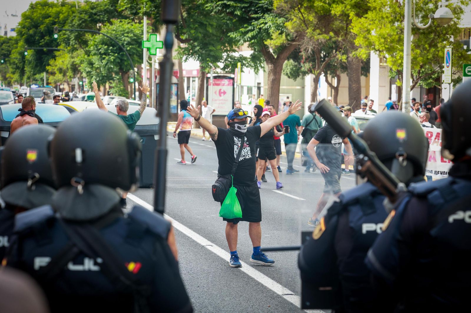 Trabajadores del metal, durante la jornada de protesta en Cádiz.