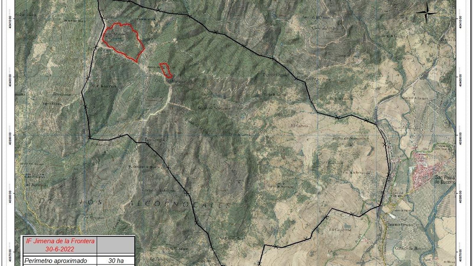 Superficie afectada por el incendio de Jimena.