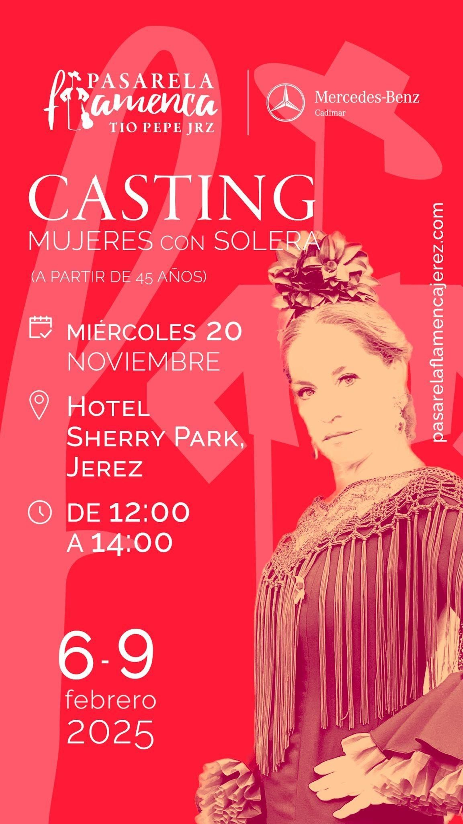 Cartel del casting de modelos para la Pasarela Flamenca Tío Pepe Jerez 2025 Cartel del casting de modelos para la Pasarela Flamenca Tío Pepe Jerez 2025
