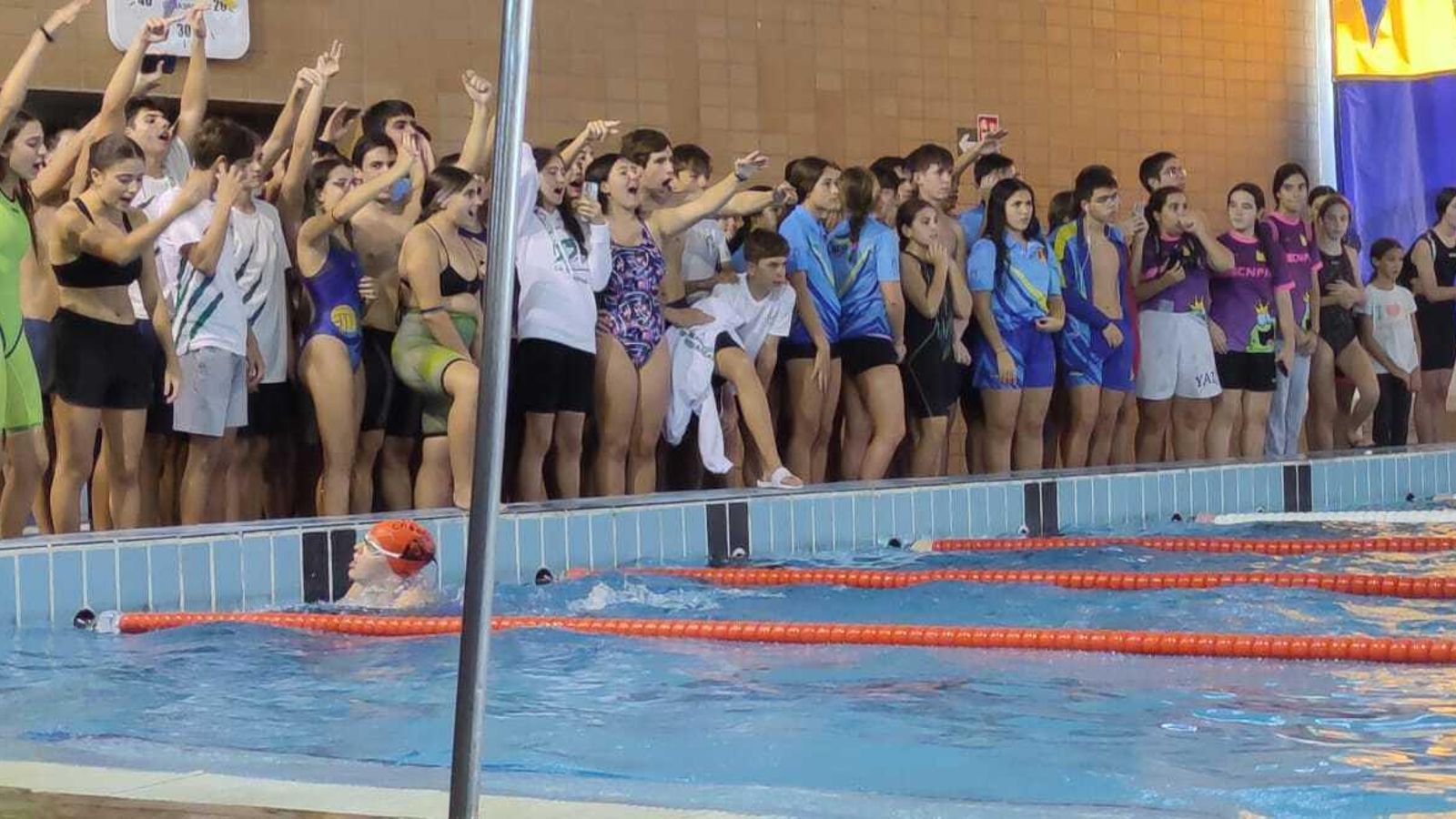 Los jóvenes nadadores animaron a sus compañeros.