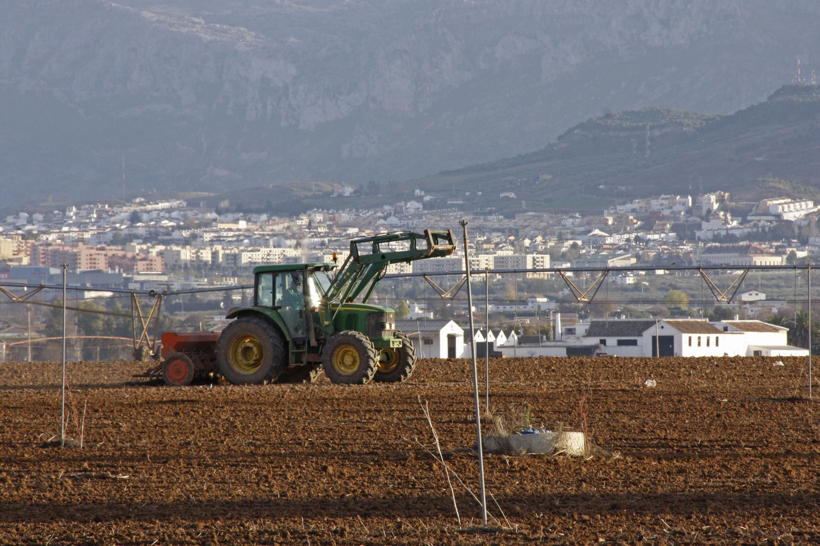 Tractores trabajando en la Vega de Antequera.
