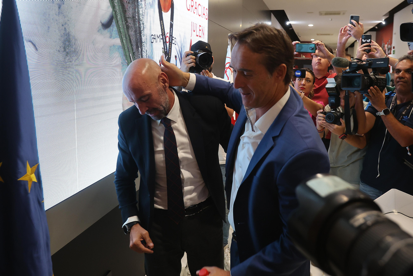Lopetegui, durante su despedida del Sevilla.