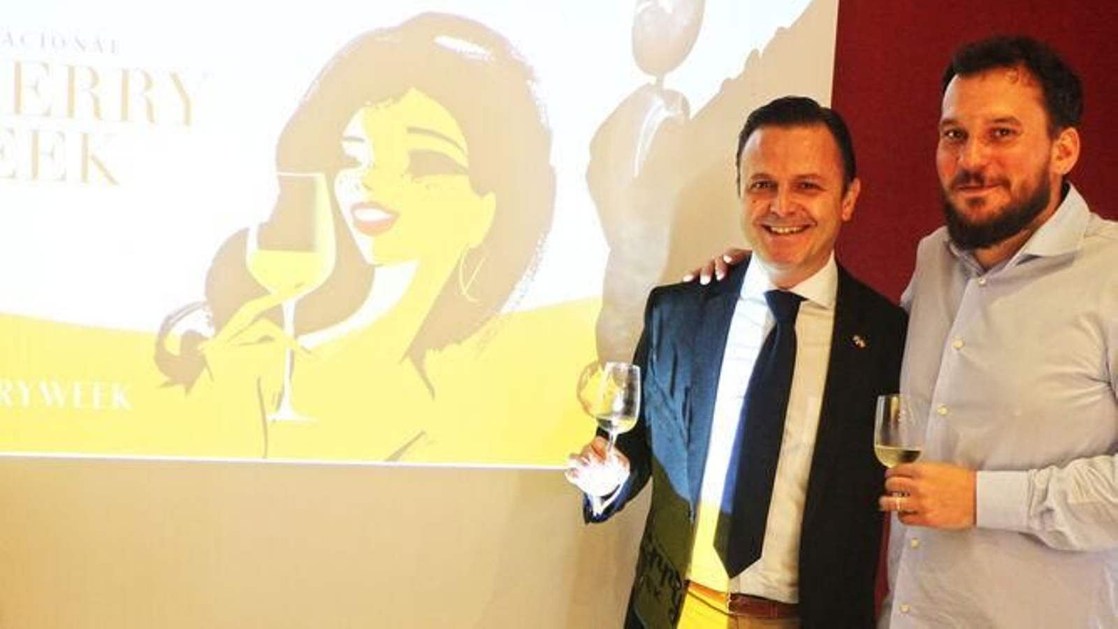 Bernardo Pinto (i) en uno de los eventos de la Sherry Week 2018 en Brasil.