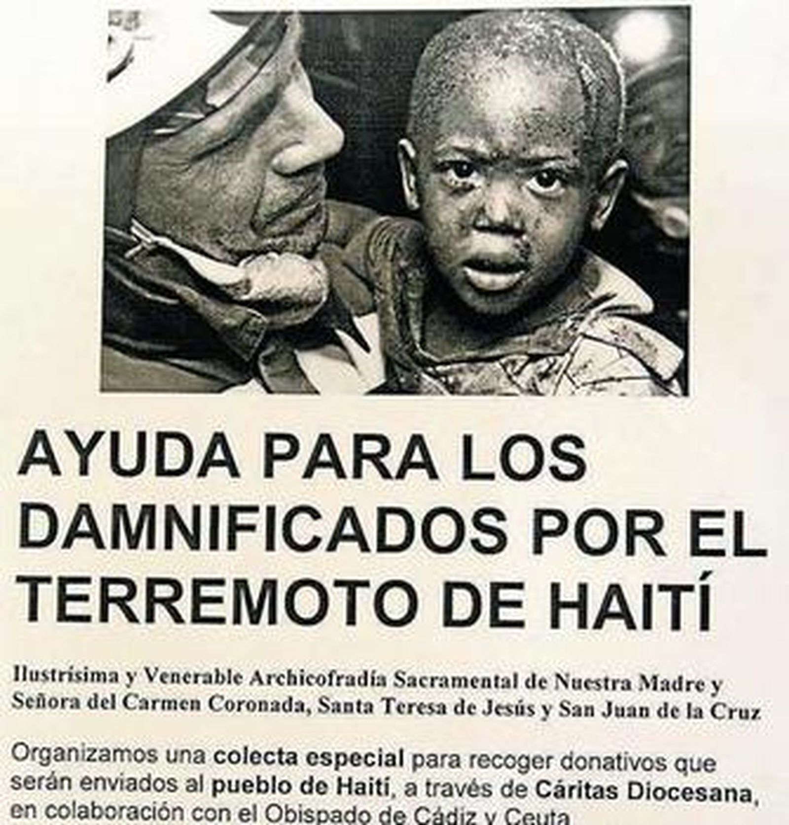Uno de los carteles para solicitar ayuda para Haití.