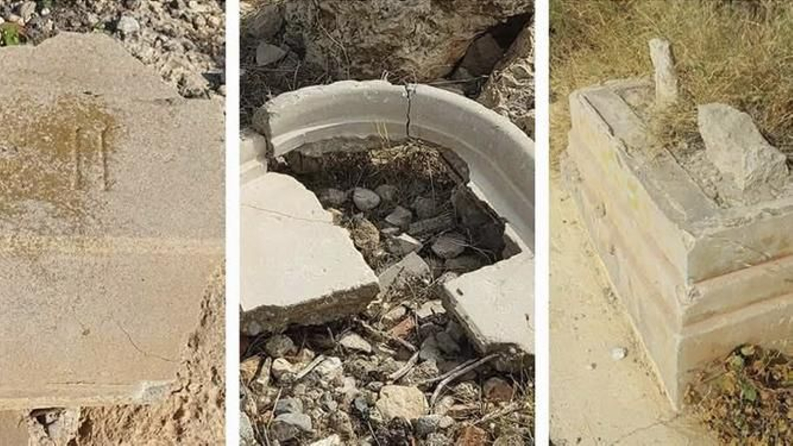 Añicos de monolitos originales del Via Crucis