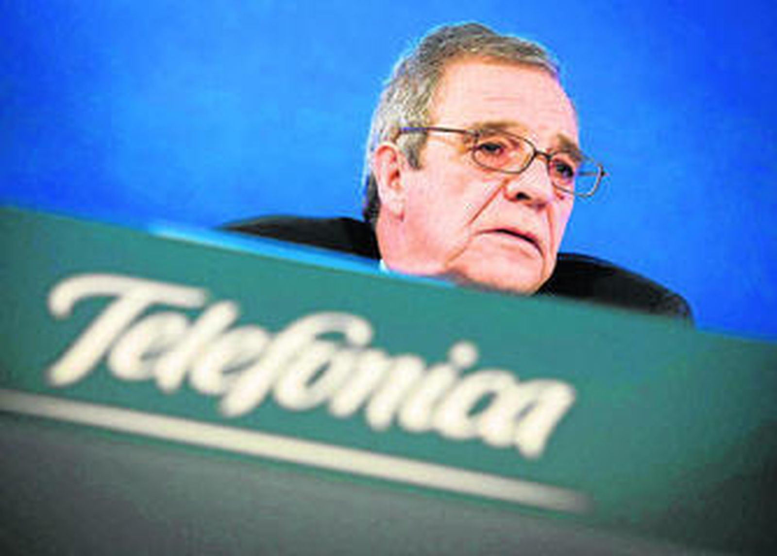 El presidente de Telefónica, César Alierta, durante la presentación de resultados de 2014, celebrada ayer en Madrid.