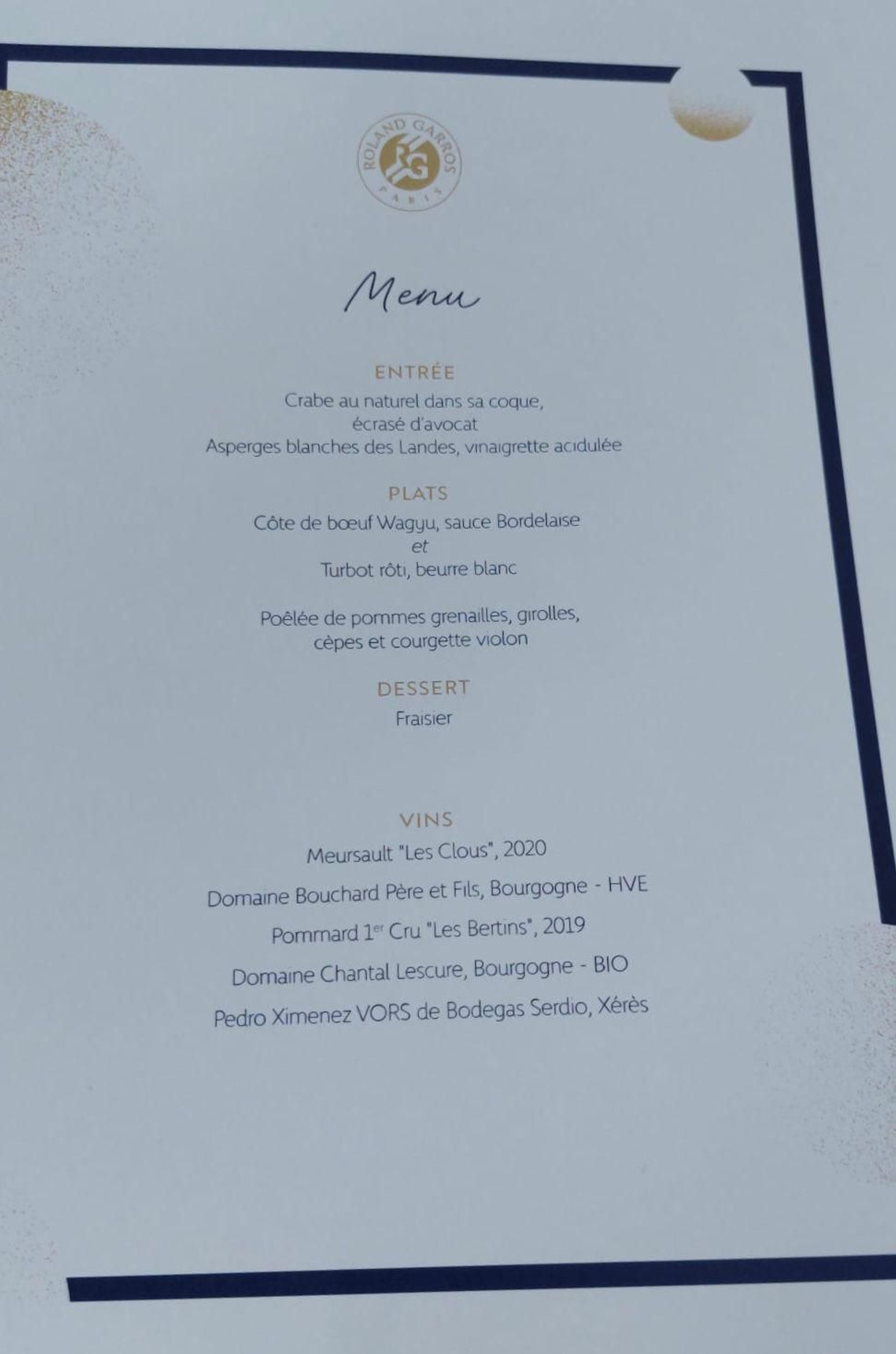 Menú del almuerzo de gala. Menú del almuerzo de gala.