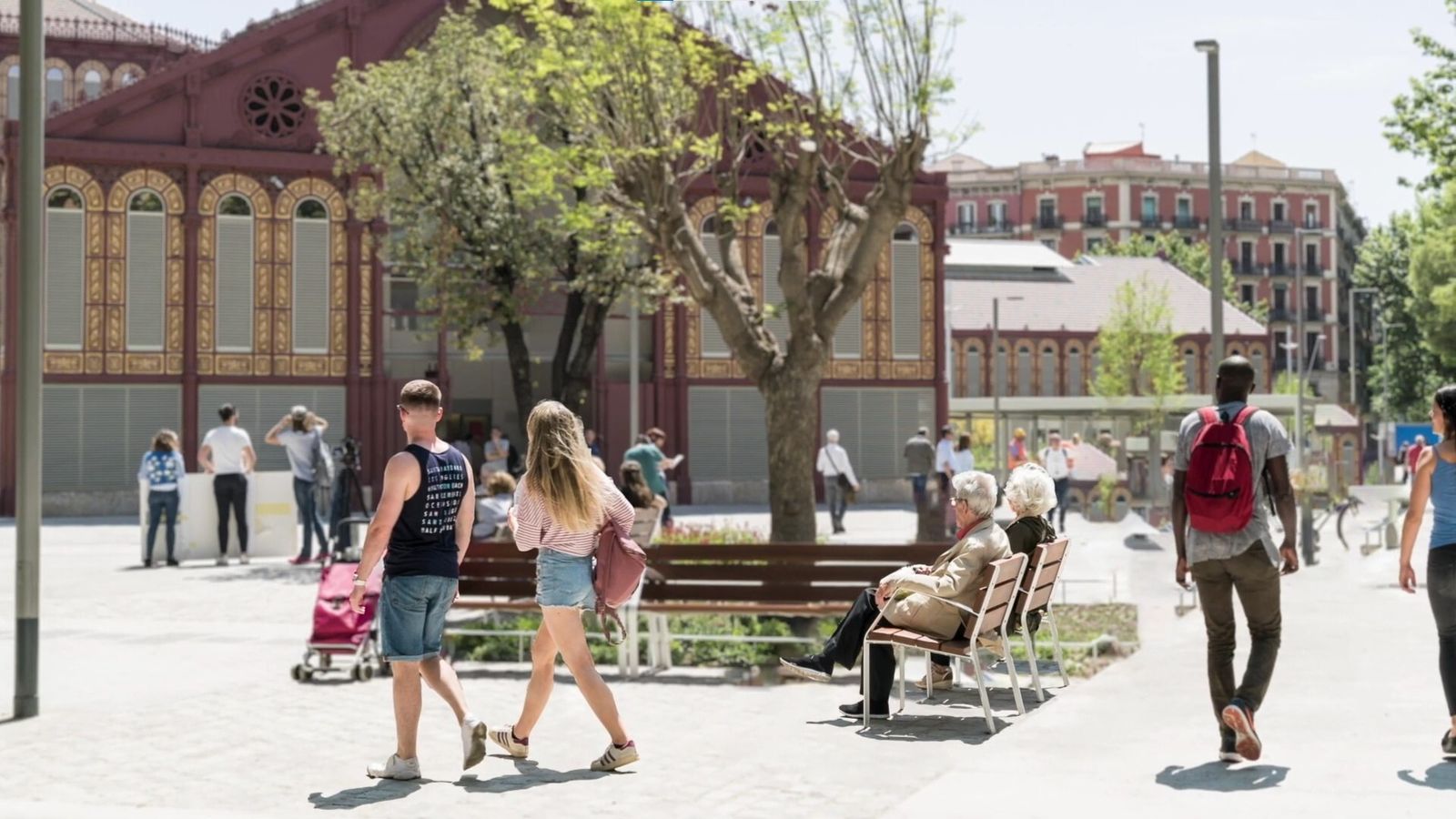 Supermanzana en el entorno del mercado de San Antoni, en Barcelona.