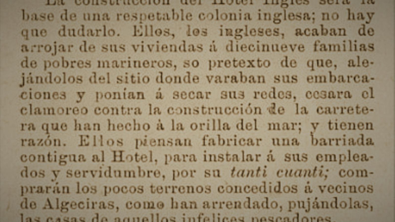 Extracto documento crítico con la presencia inglesa en Algeciras.