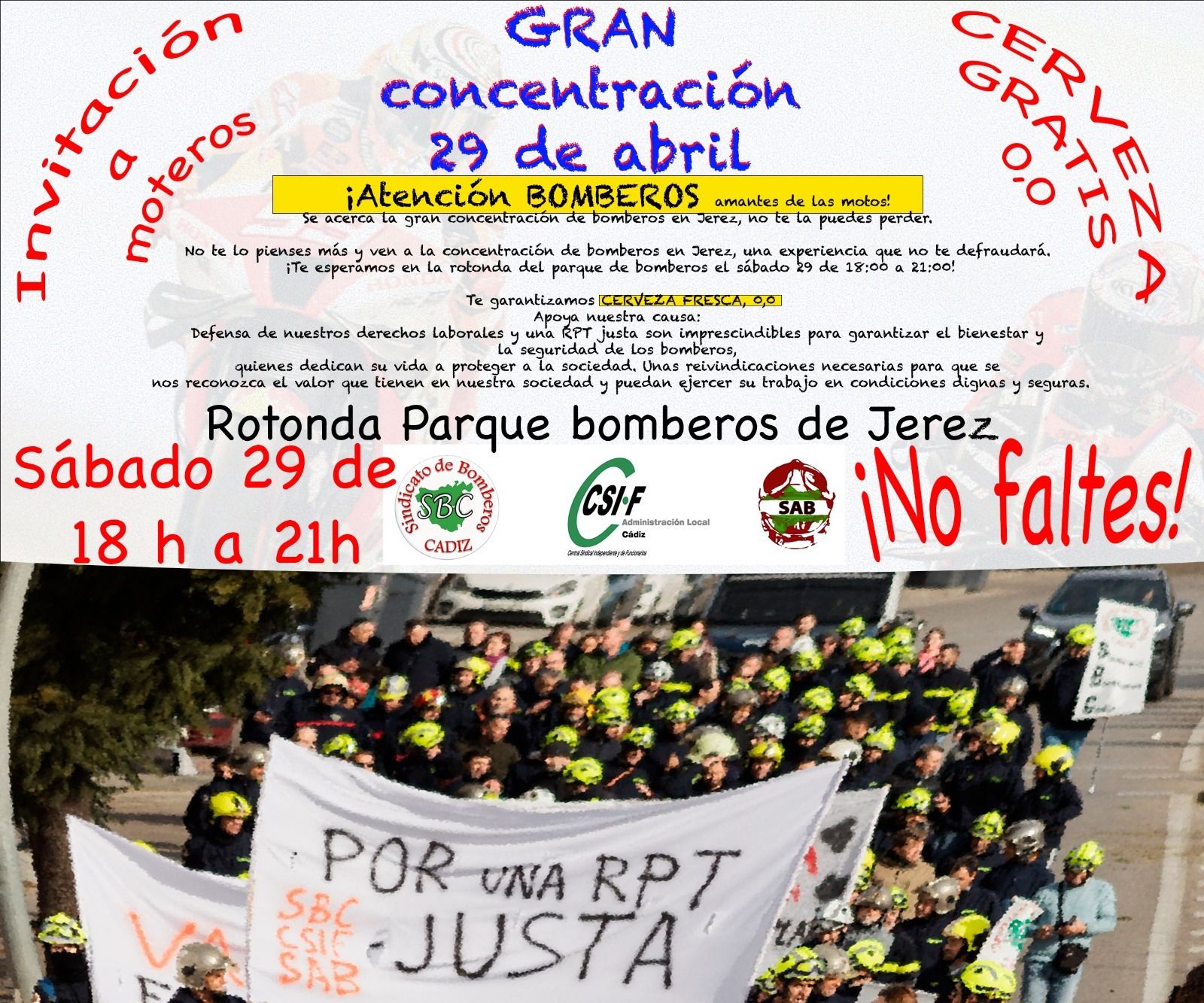 Detalle del cartel convocando la concentración de bomberos.