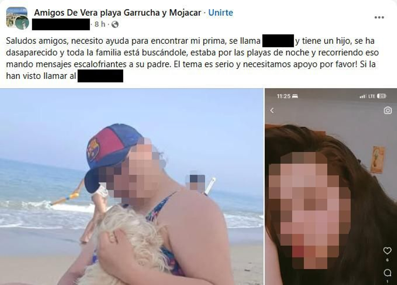 Las redes pedían ayer localizar a las personas desaparecidas en Garrucha.