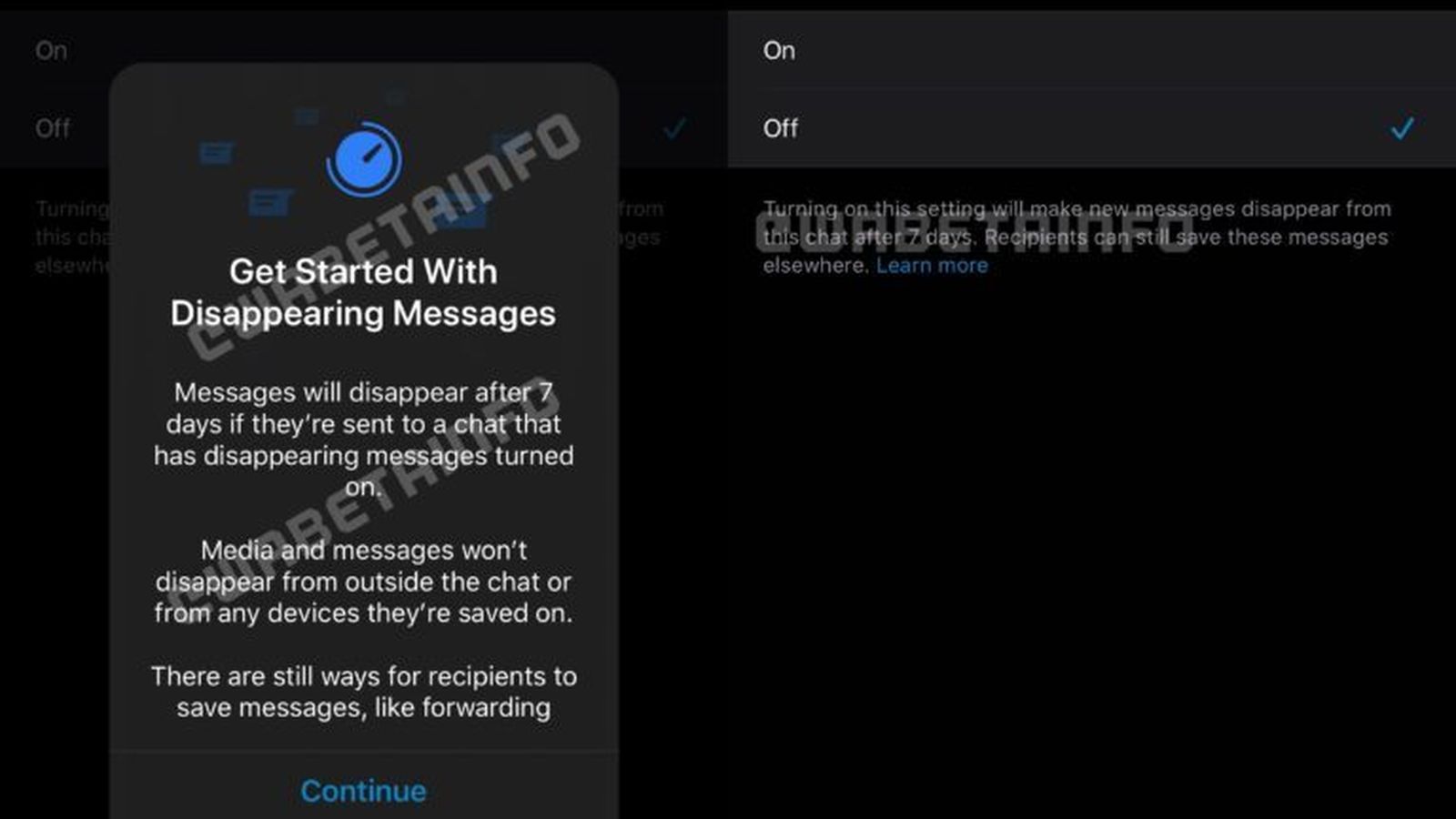 Pantalla de Mensajes que desaparecen. Fuente: WABetaInfo.