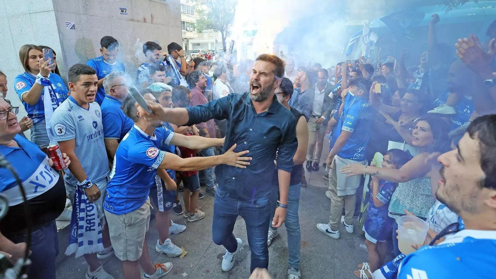 David Sánchez, en la celebración del ascenso del Xerez DFC.