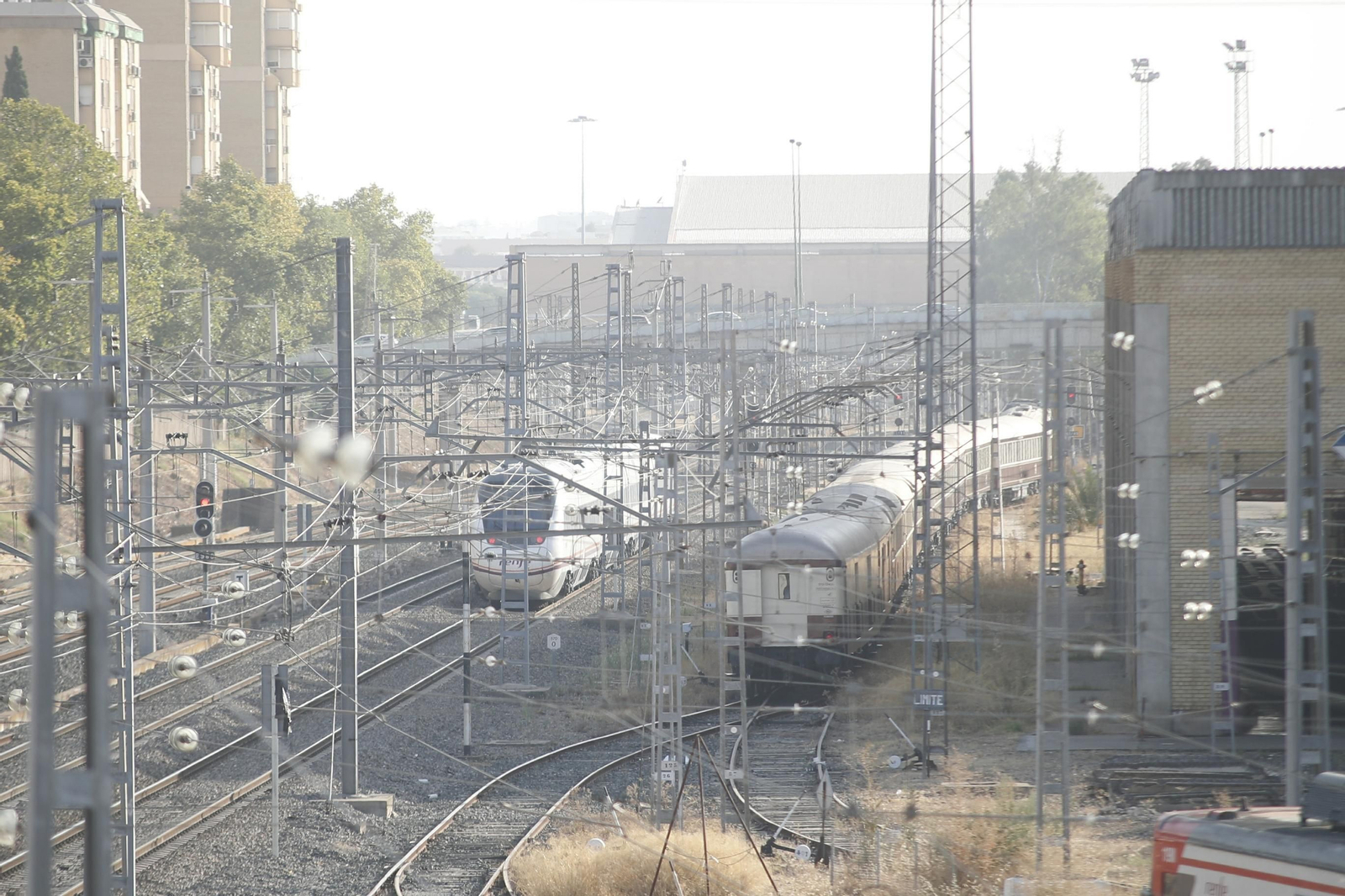 Trenes parados en las vías alejadas de la estación de Santa Justa, ayer.