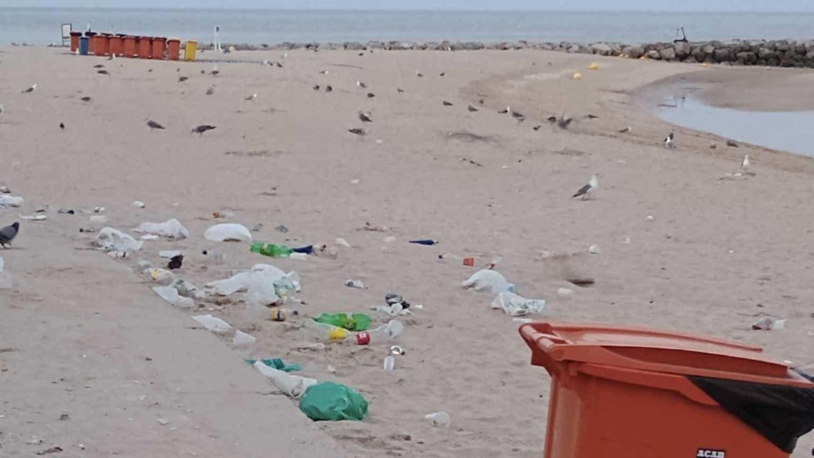Otra imagen del estado de la playa Santa María del Mar a primera hora de este domingo.