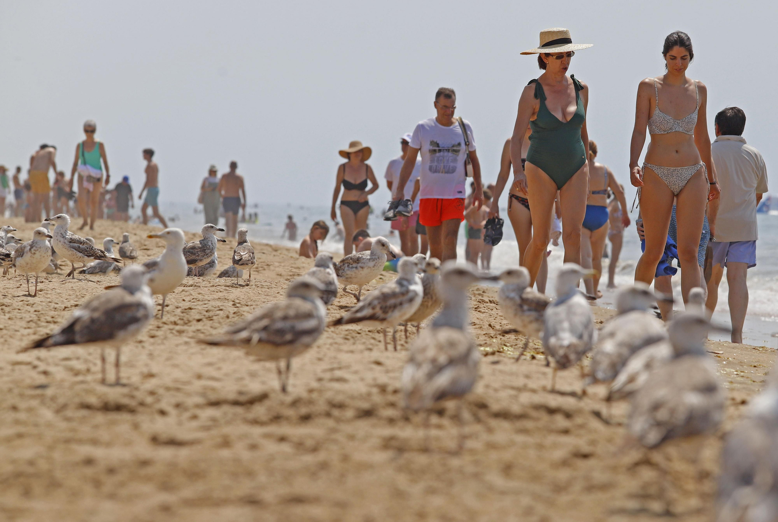 Imágenes del ambiente en las playas de Huelva en el 1 de julio