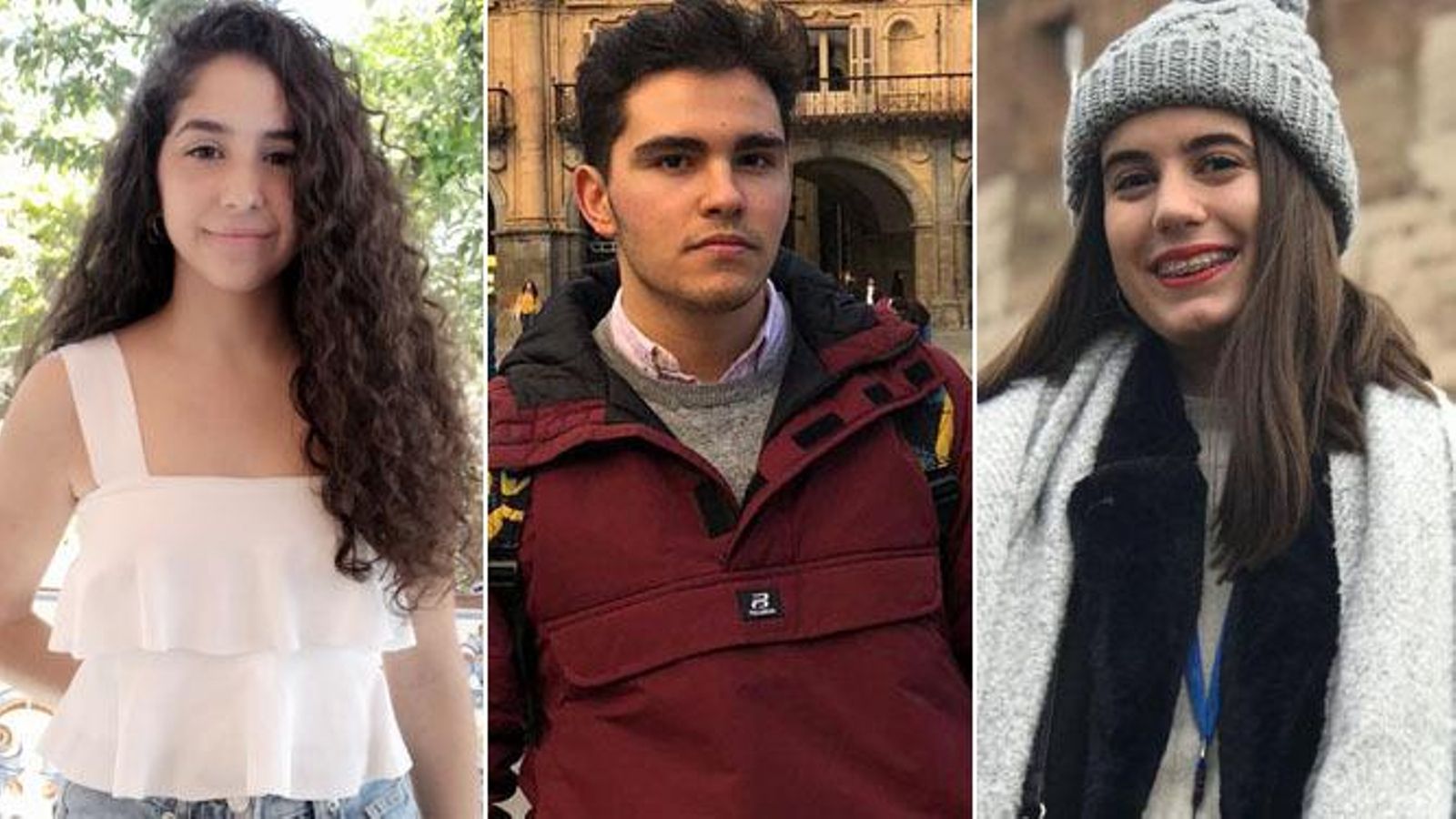 Los estudiantes con mejor nota en Selectividad en la universidad de Sevilla Inés Pulido Pérez, Miguel Pérez Correa y Marta Pérez Galán.