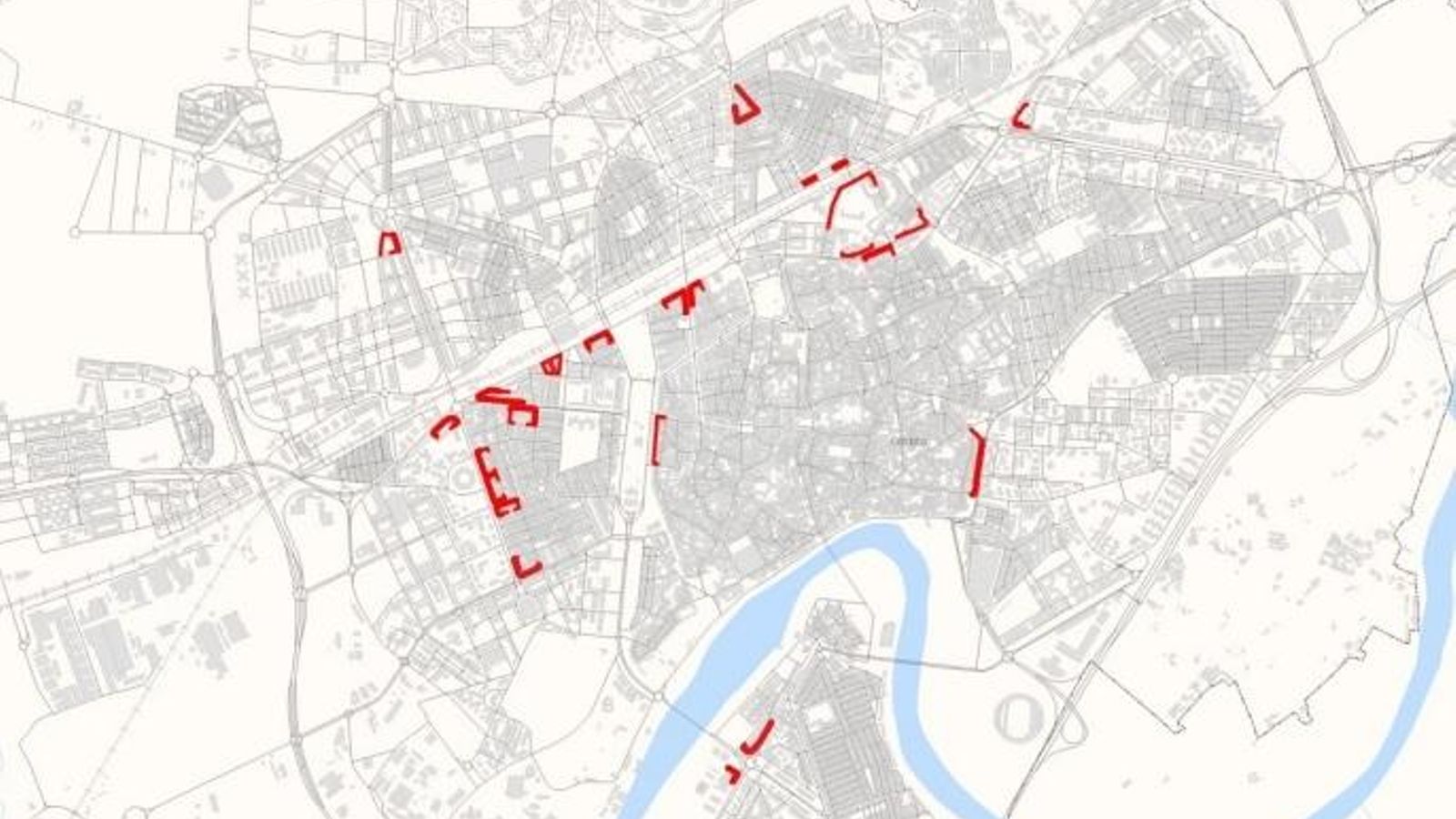 Mapa con los puntos de conflicto de carácter residencial en Córdoba.
