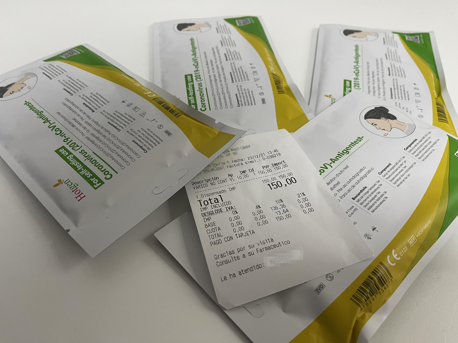 Test de antígenos comprados a 10 euros la unidad este jueves 23 de diciembre.