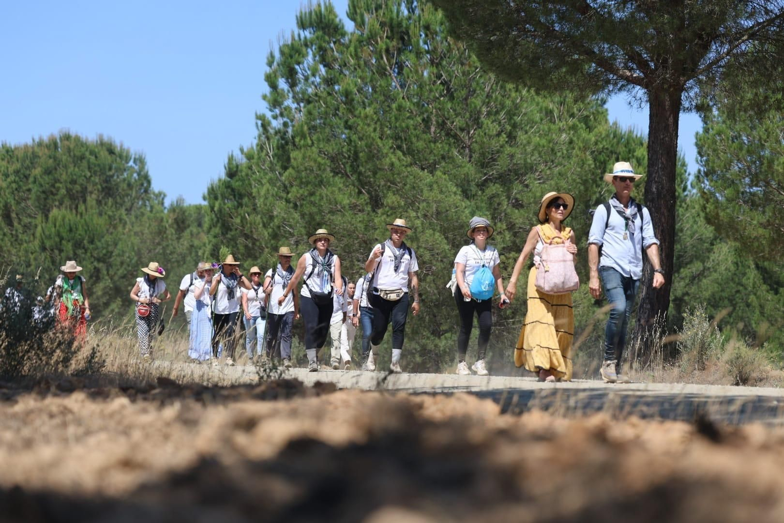 Ambientazo en el camino de Huelva al Rocío este viernes: imágenes de los peregrinos en La Matilla