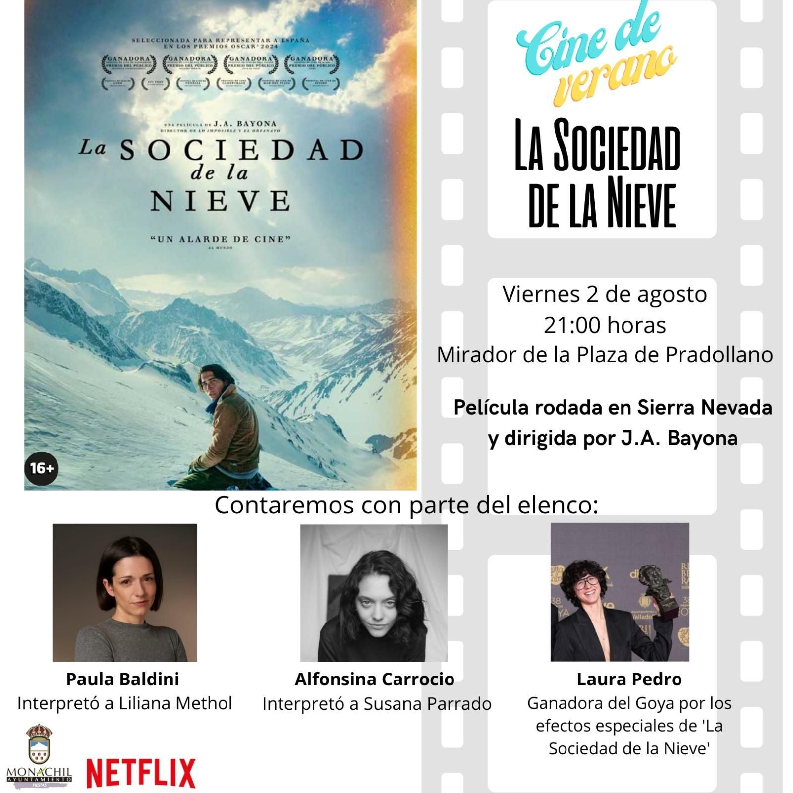 Los habitantes podrán disfrurar de la cinta cinematográfica La Sociedad de la Nieve.