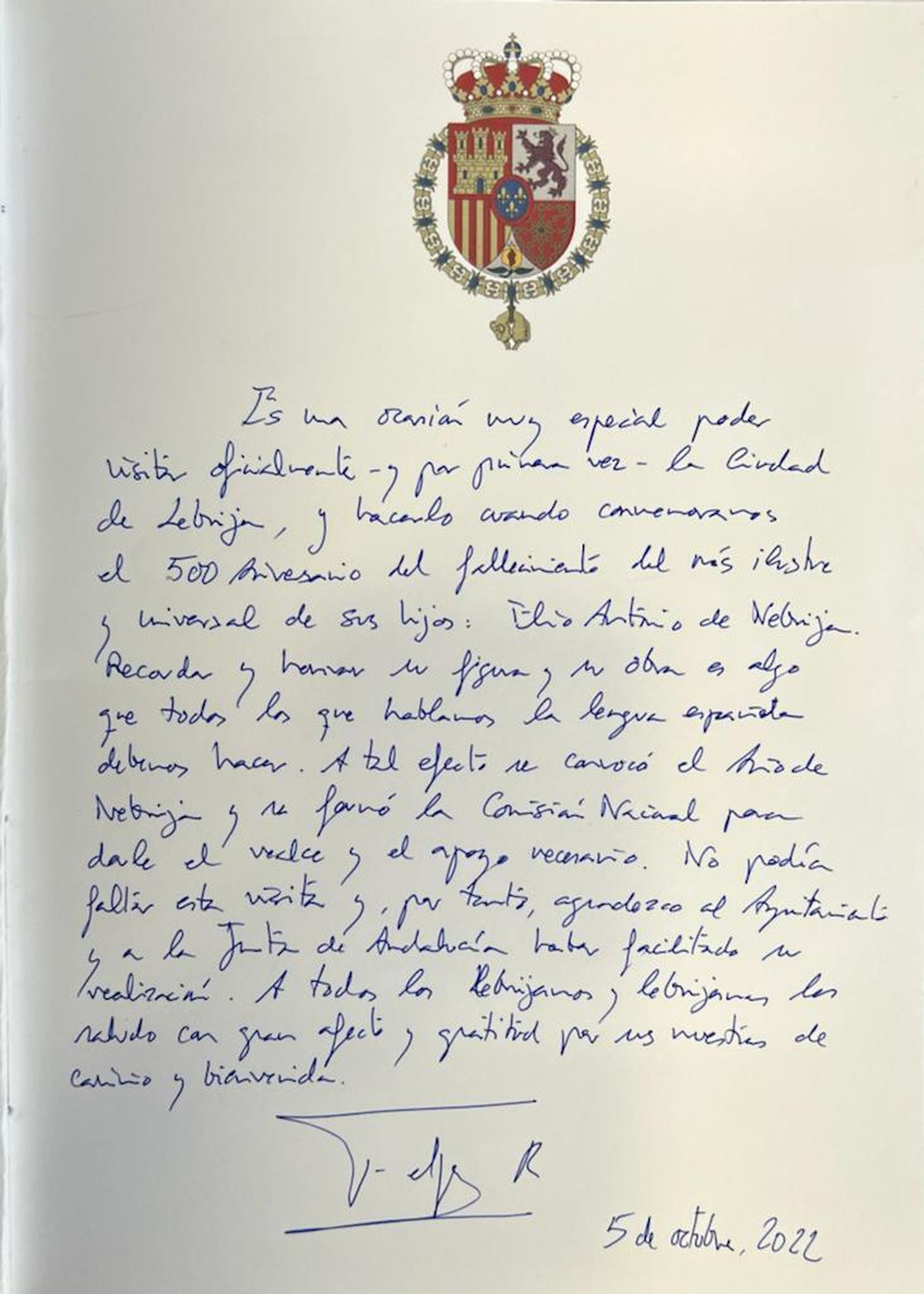 El escrito del Rey dedicado a Lebrija.