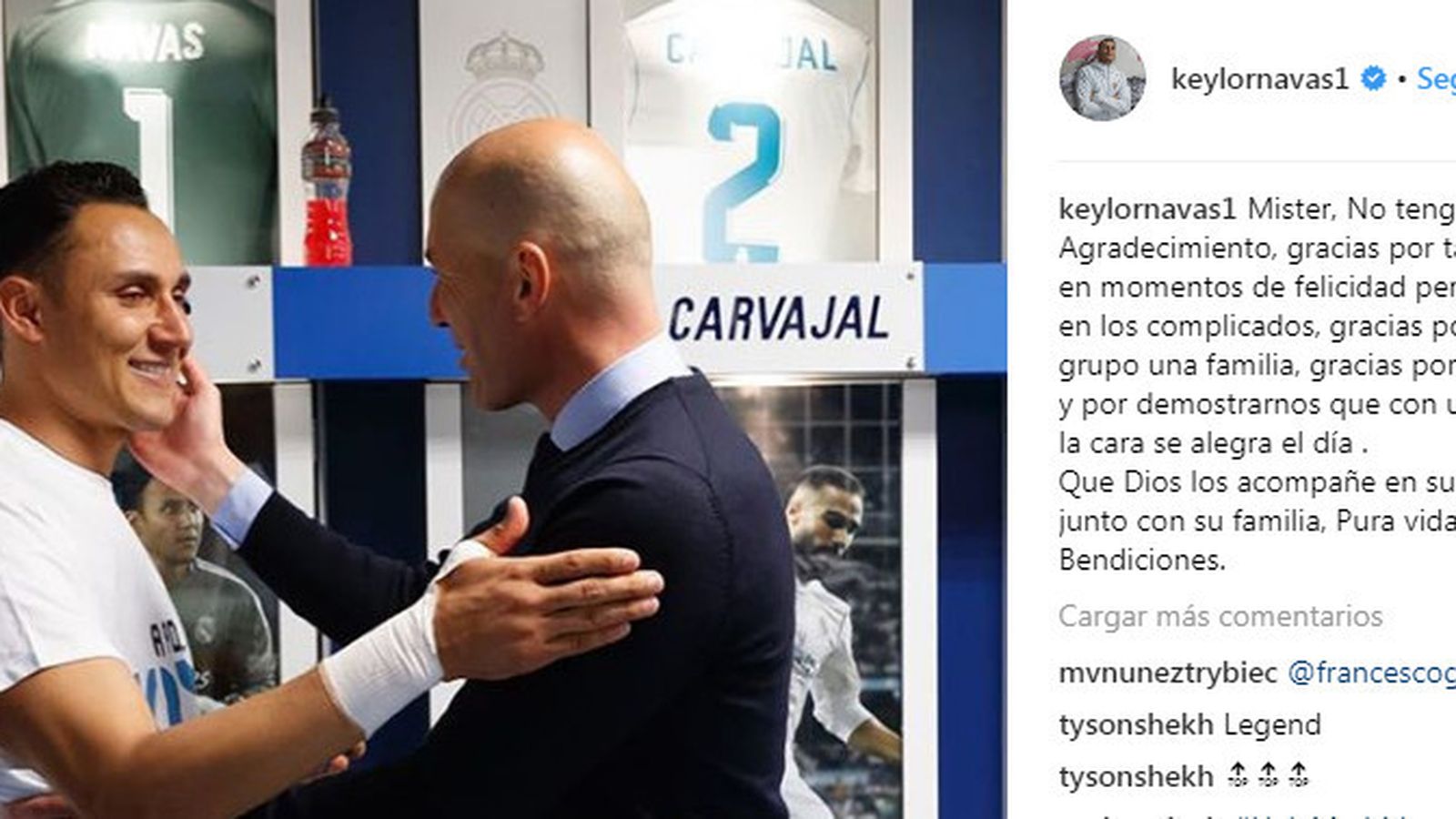 Mensaje de Keylor Navas en su Instagram.