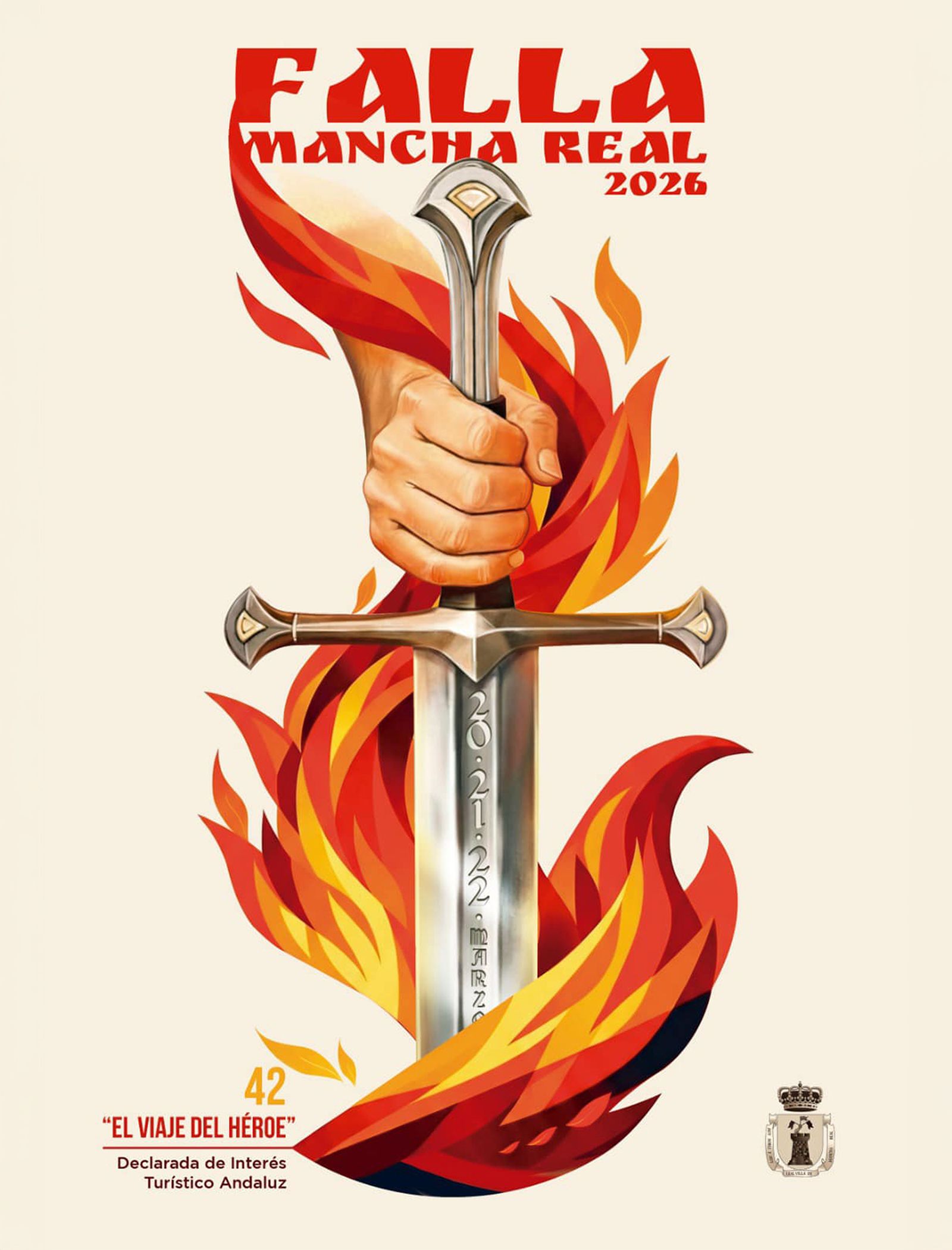 Cartel oficial de la Falla de Mancha Real 2026, que llevará por título 'El viaje del héroe'.