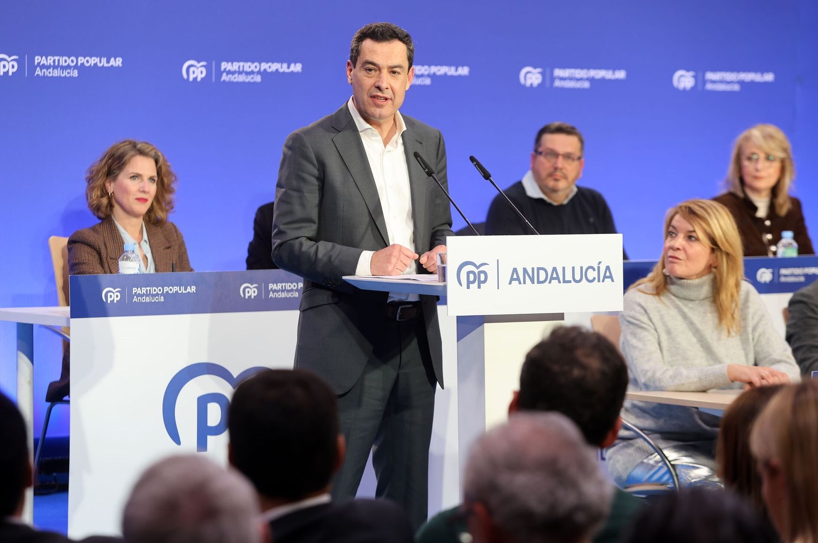 Juanma Moreno, este miércoles en Huelva.