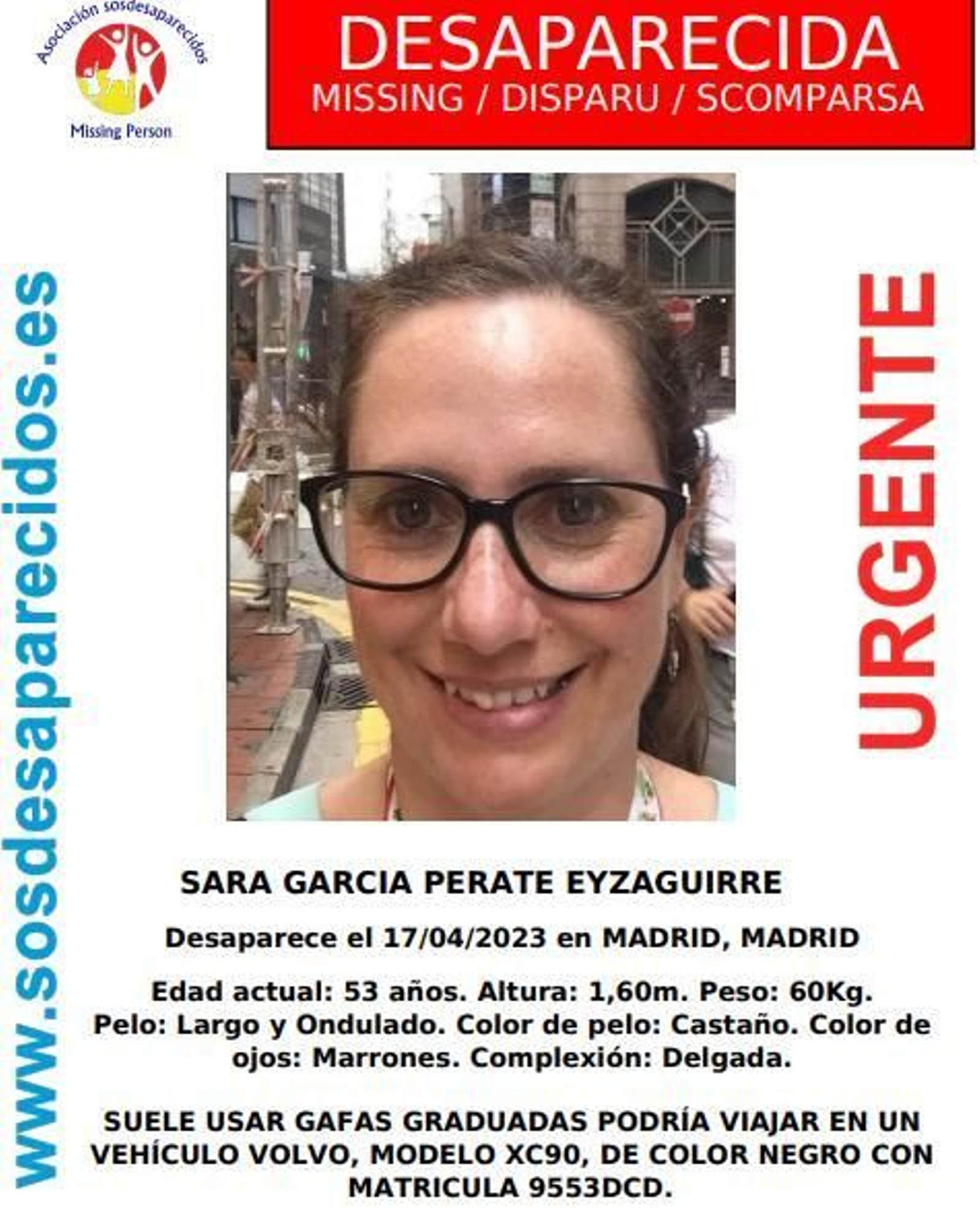 Cartel con la desaparición de la escritora Sara García Perate en Madrid