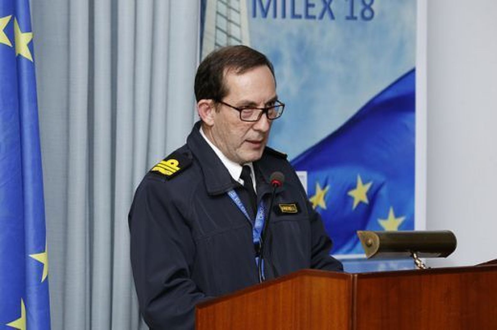 El vicealmirante Antonio Martorell Lacave, durante la presentación del ejercicio Milex-18 en Rota.