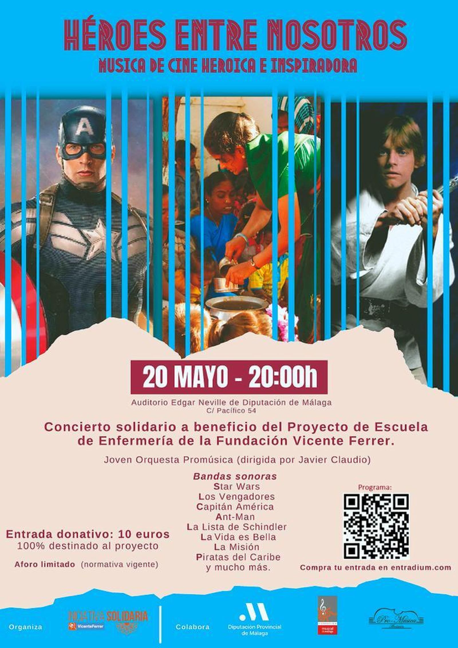 Cartel del concierto 'Héroes entre nosotros' a beneficio de la Fundación Vicente Ferrer.