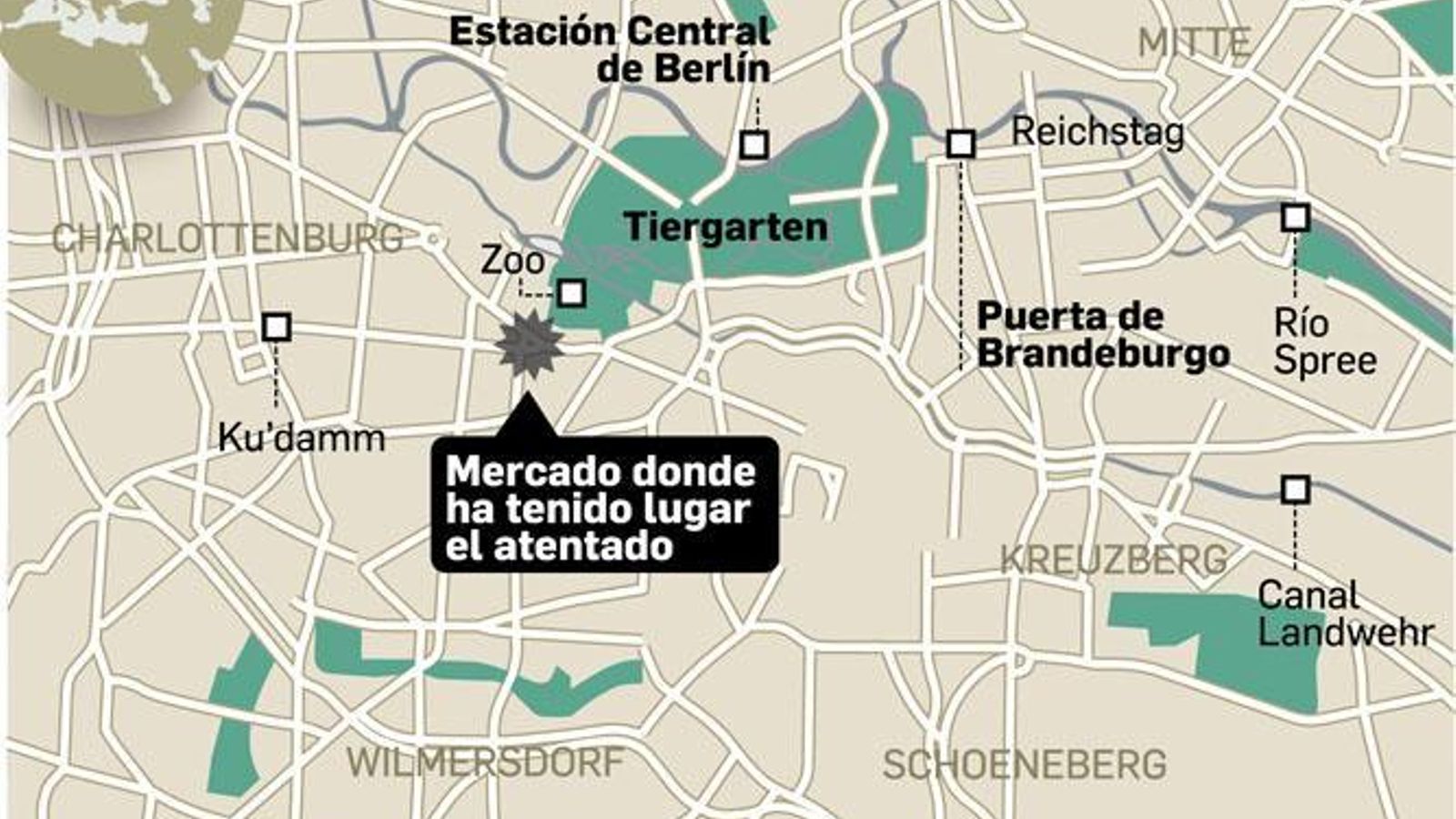 Ubicación del atropello en Berlín