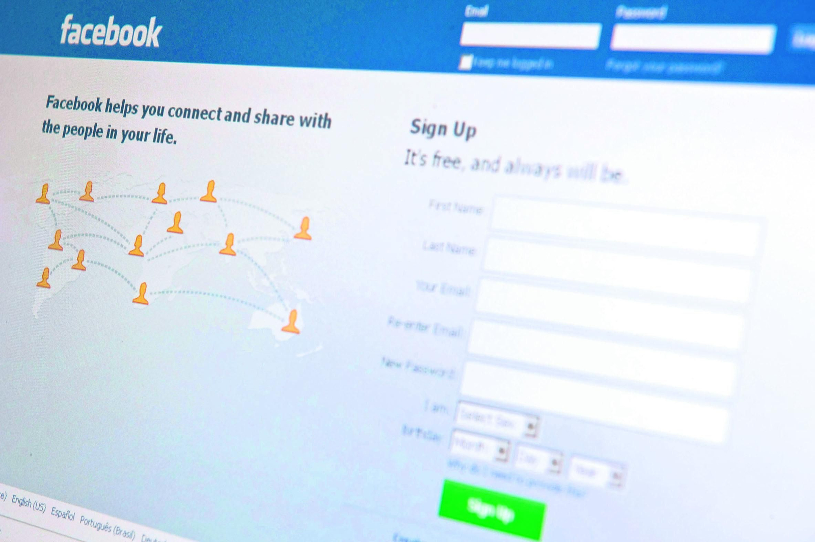 Página de inicio de Facebook.