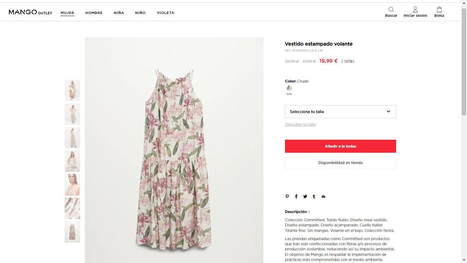 Vestido de flores y tirantas de Mango Outlet.