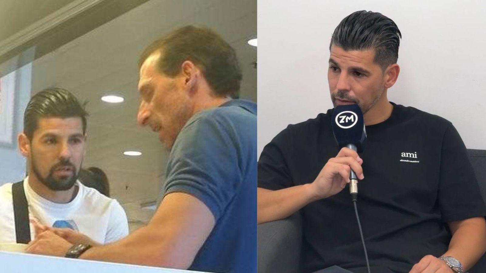 A la izquierda, Nolito junto a Óscar Arias en aquel encuentro; a la derecha, Nolito durante su entrevista.