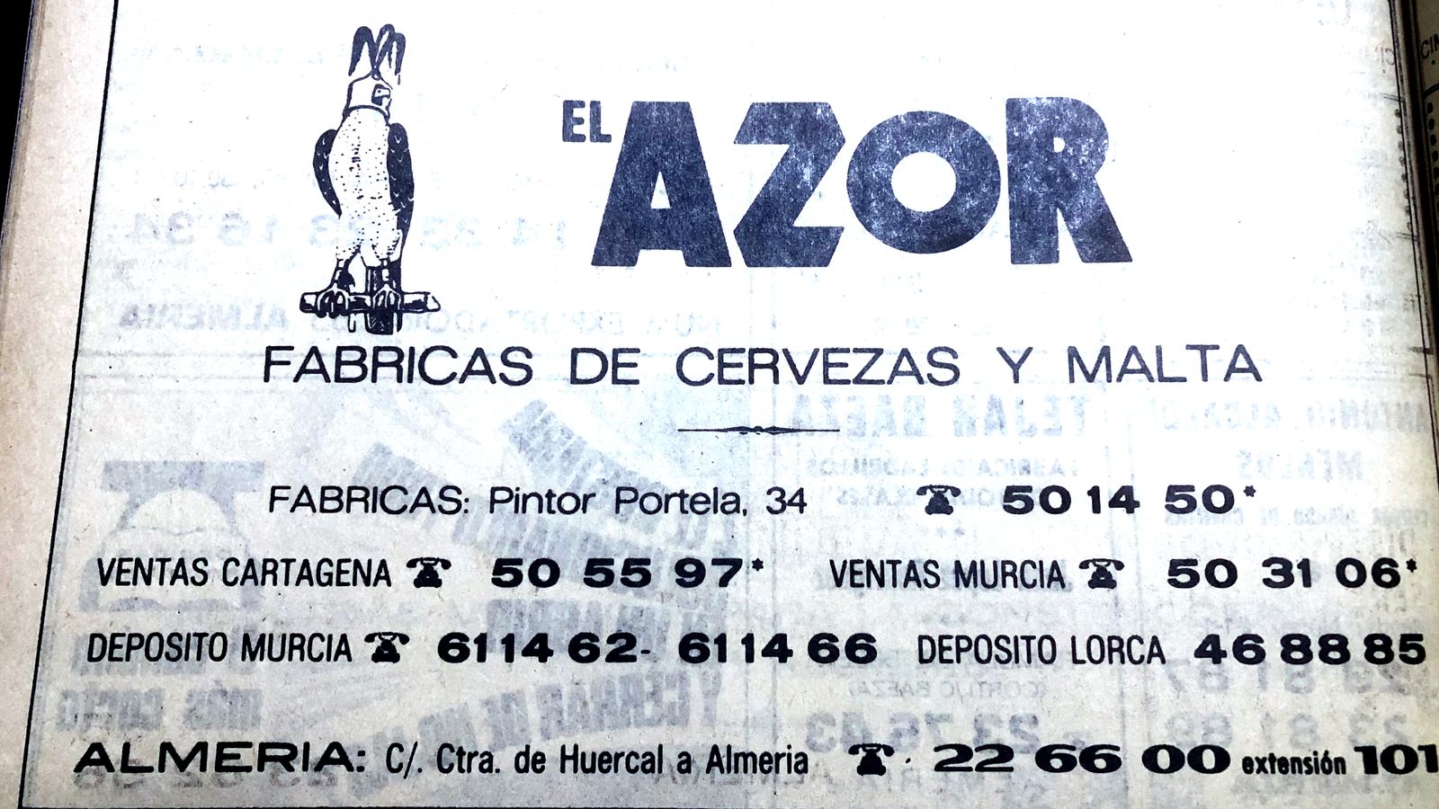 Anuncio de El Azor en una guía de Almería de 1968