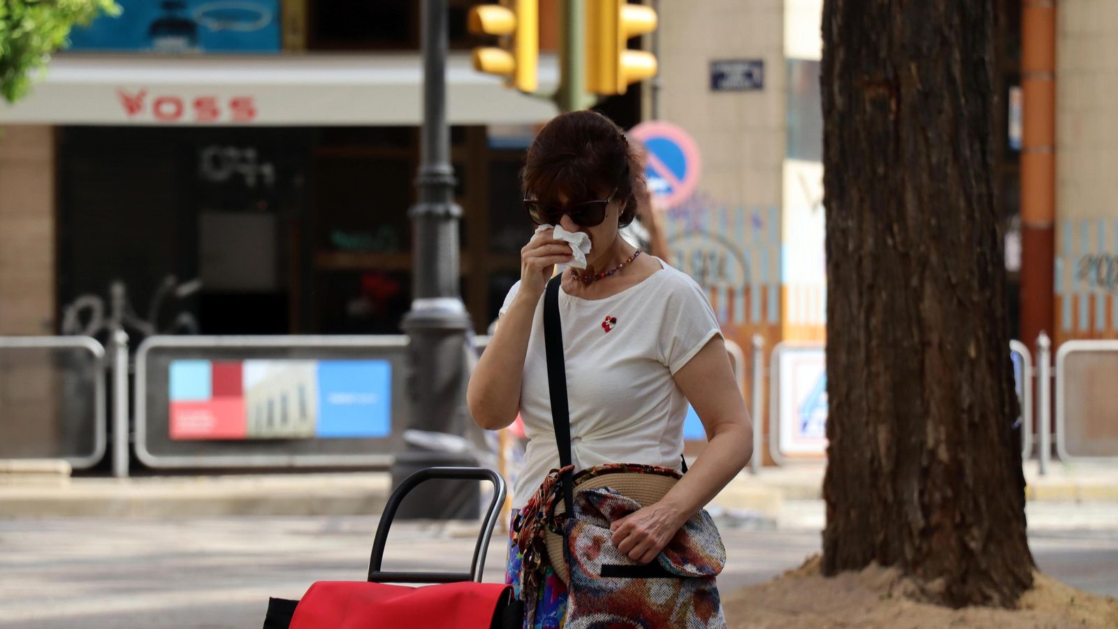 Una mujer con síntomas de alergia, este viernes en Huelva.