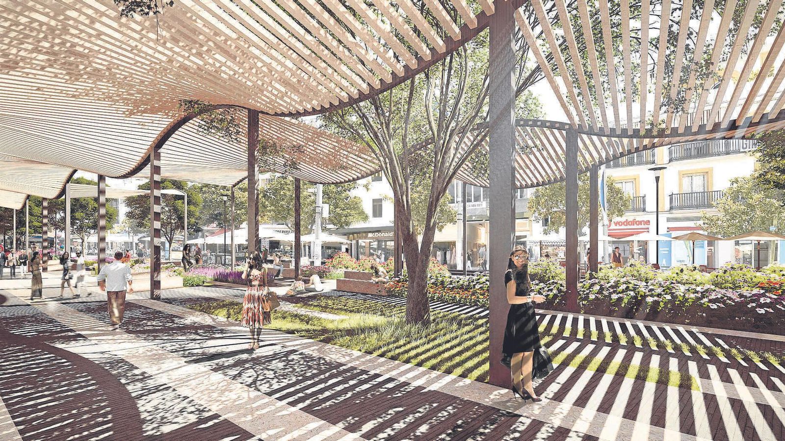 Una gran pérgola central coronará la plaza Costa del Sol.