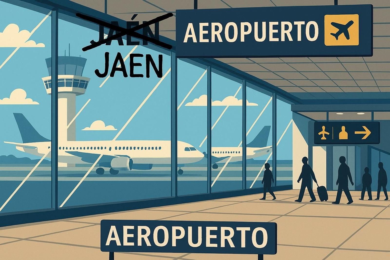 Ilustración con el aeropuerto de Jaén y sin Jaén.