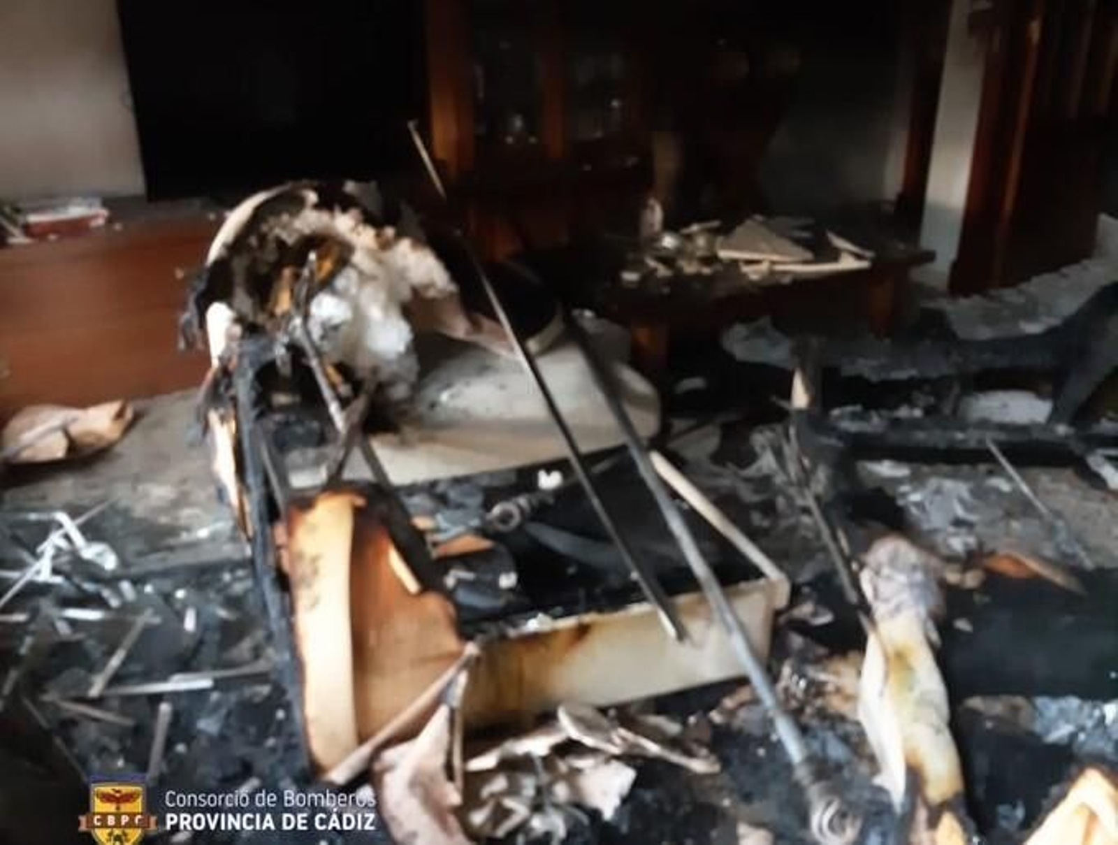 Estado en el que quedó la vivienda en Guadalcacín tras el incendio