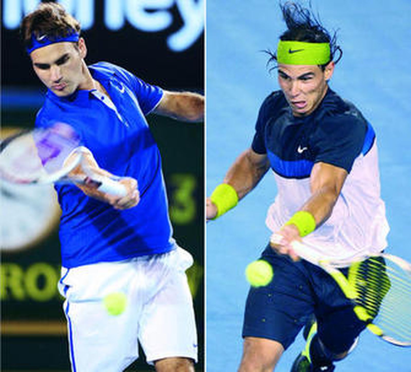 Federer y Nadal en momentos de su participación en el Abierto de Australia esta semana.