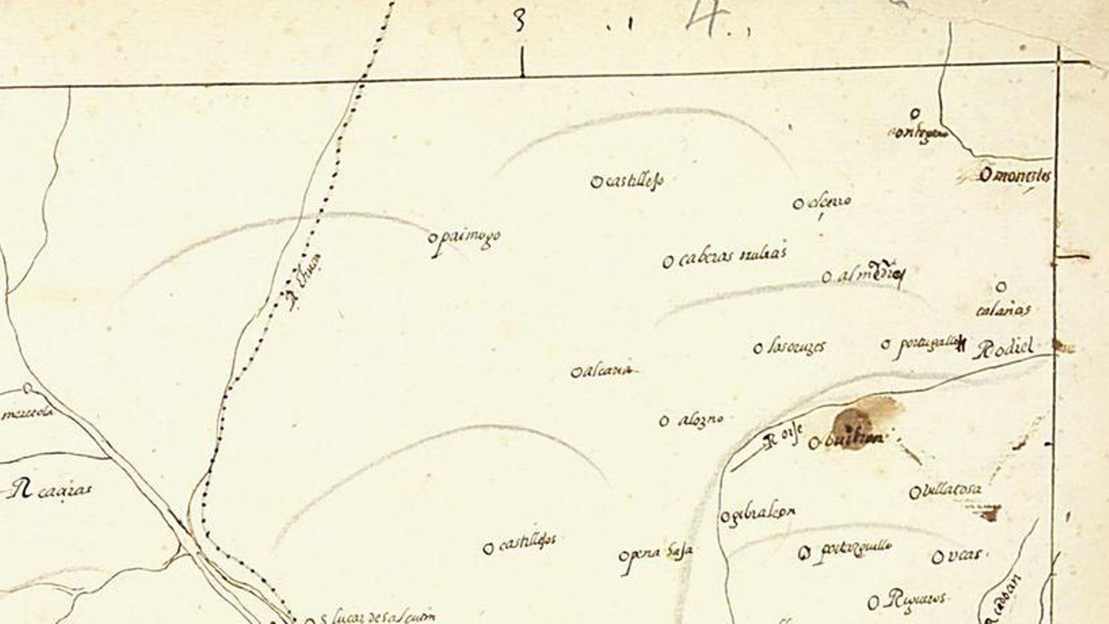 Zona norte del mapa del siglo XVI en el que aparece Huelva.