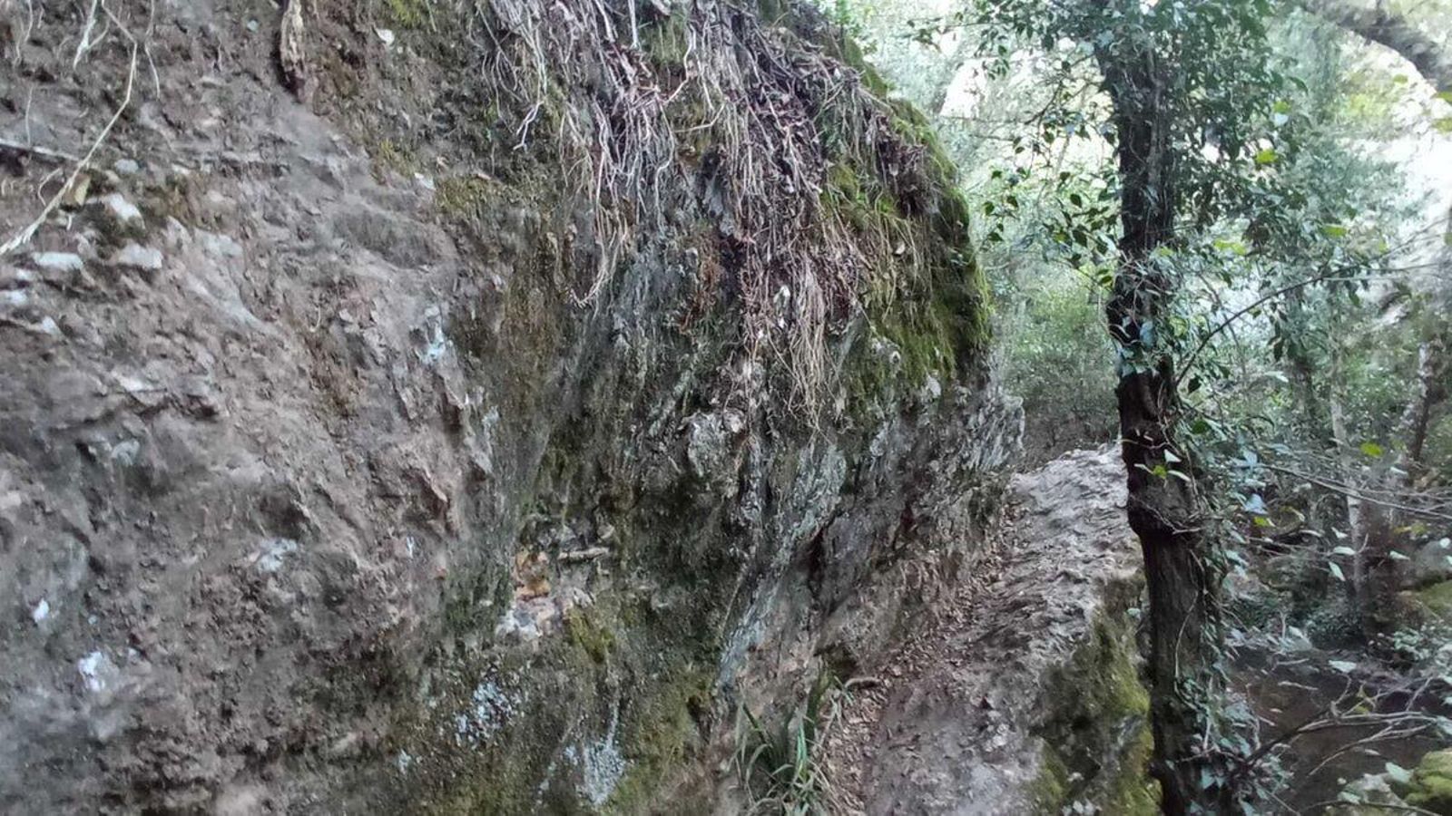 Un momento de la ruta en la que se pasa por medio de una roca