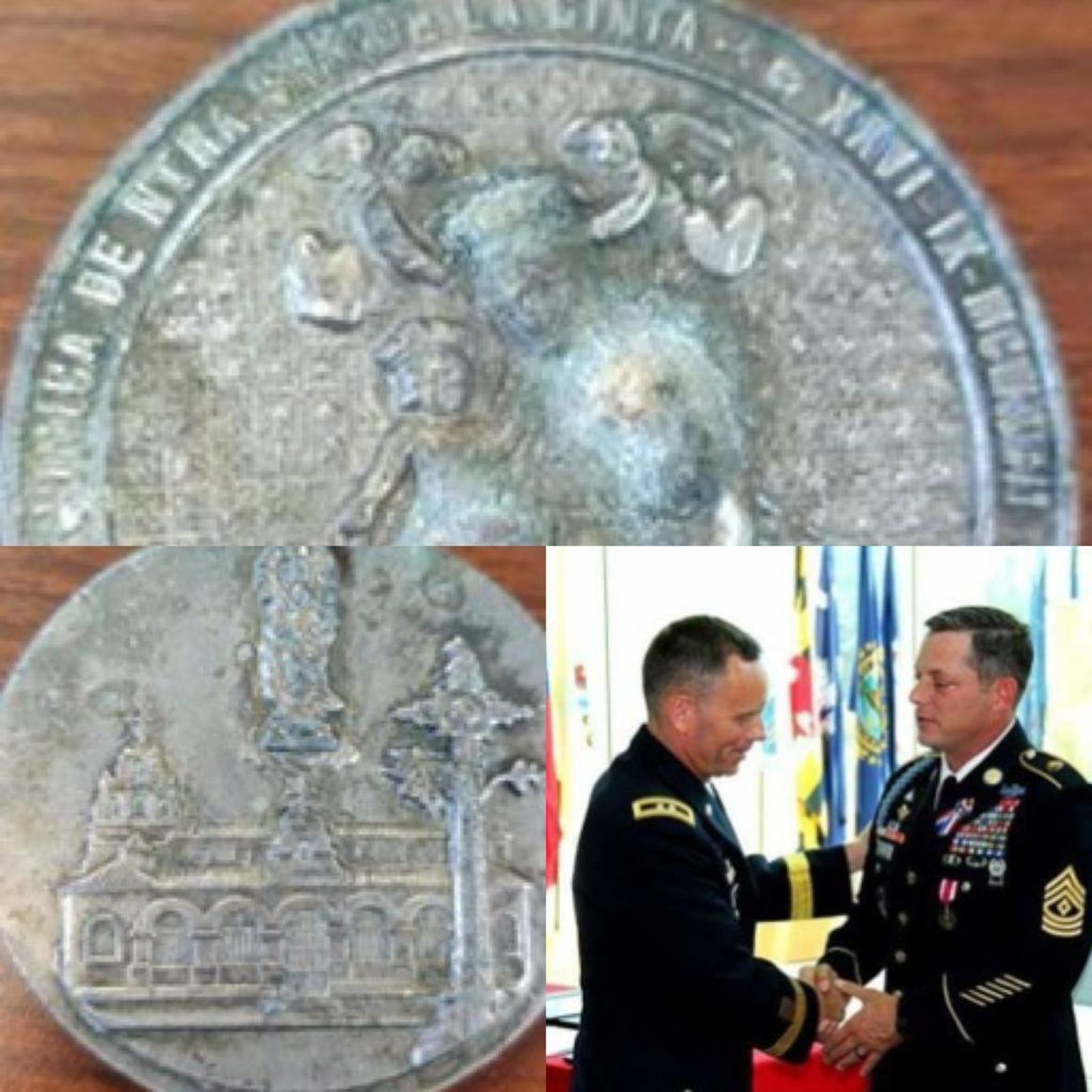 La medalla de la Virgen de la Cinta encontrada en Faluya.