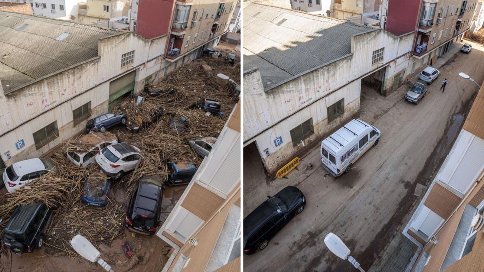 Una calle de Paiporta, tras las riadas y un mes después. Una calle de Paiporta, tras las riadas y un mes después.